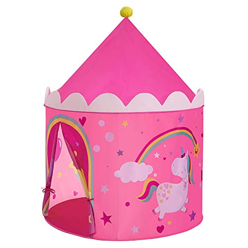 SONGMICS Spielzelt für Kleinkinder, Prinzessinnenschloss, Pop-up Indianerzelt, Geschenk für Kinder, für innen und außen, mit Tragetasche, pink-gelb LPT04PY