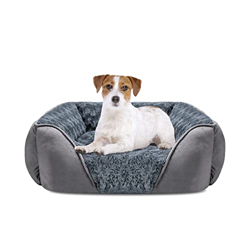 JOEJOY Hundebett Mittelgroße Hunde, rutschfest Hundebetten Anti-Angst Hundekorb, Hundebett Waschbar, Weich Rosensamt Hundebett, Haustierbett für Kleine und Mittlere Hunde und Katzen, 64x53x20cm