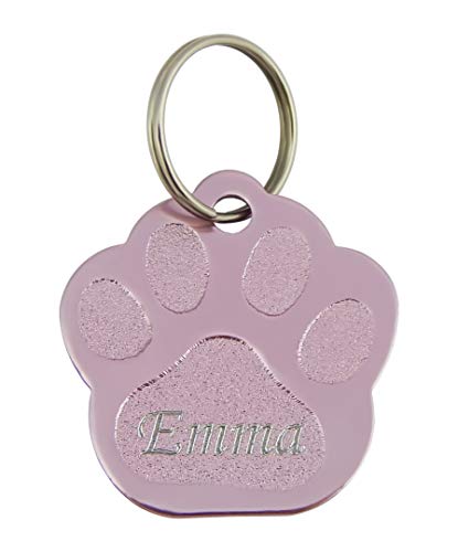 Hanessa Personalisierte Hundemarke mit Gravur rosa Pfote Zinklegierung 27x28 mm | Halsband Anhänger Hund Gravur | Namensschild Hundehalsband personalisiert