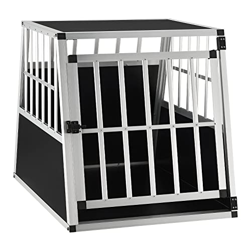 Juskys Alu Hundetransportbox L-X - 65 × 91 × 69 cm — Auto Hundebox robust & pflegeleicht — Gittertür verschließbar - Aluminium Reisebox für Hunde