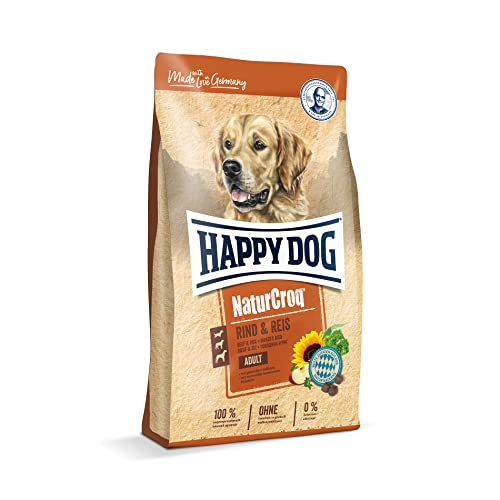 Happy Dog 60519 – NaturCroq Rind & Reis – Trockenfutter mit heimischen Kräutern für ausgewachsene Hunde – 4 kg Inhalt