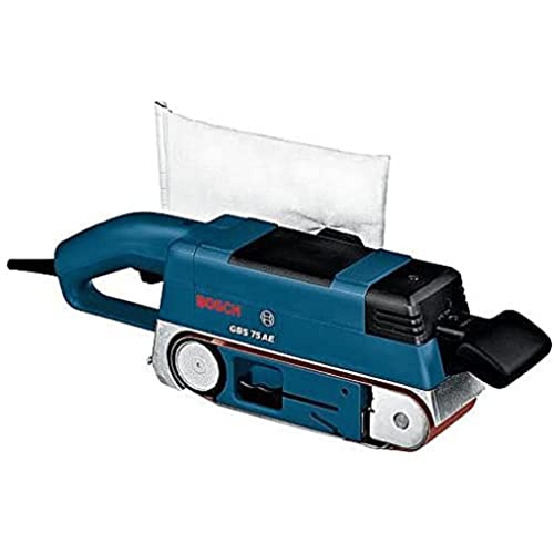 Bosch Professional Bandschleifer GBS 75 AE (750 Watt, inkl. Gewebeschleifband, Staubsack, Grafitplatte, im Koffer), Blau