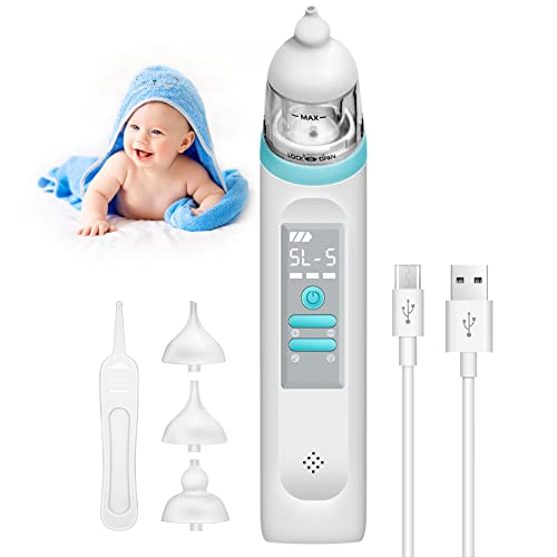 Nasensauger Baby, Elektrischer Nasensauger Staubsauger für Neugeborene, Nasenschleim Sauger, Nasenreiniger Wiederaufladbar mit Musik und Licht, 3 Größen Tip, für Säuglinge/Kleinkinder (Blau, 1)