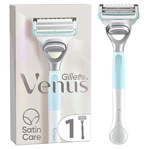 Gillette Venus Satin Care Rasierer Damen für den Intimbereich, Damenrasierer + 1 Rasierklinge, Intimrasierer für Frauen hilft, die Haut vor Irritationen zu schützen