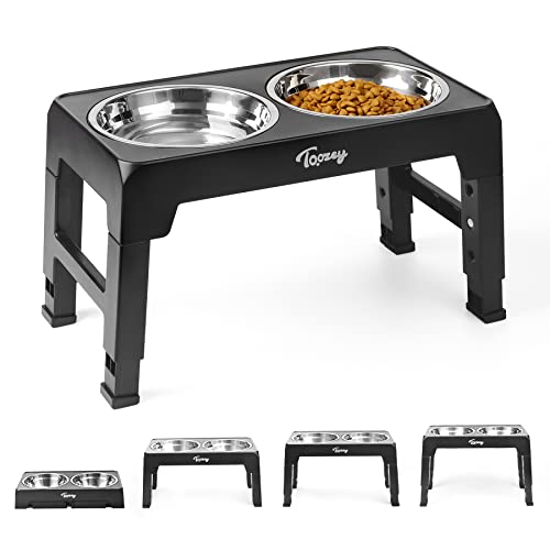 Toozey Hundenapf Hundenapf höhenverstellbar, Hunde Futterstation mit 2X 1200ml Edelstahlnäpfen, Hundenapf für mittlere & große Hunde，4 Höhenverstellbar Futternapf, Schwarz