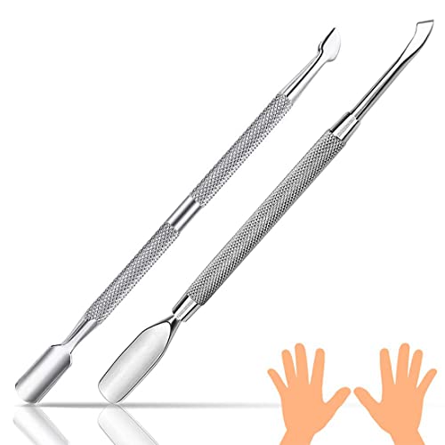 2 Stück Nagelhautschieber Edelstahl Set, FUKPO Profi Nagelhautschieber Nagelhautentferner, Silber Metall Nagelschieber Spatel Cuticle Pusher für Maniküre Pediküre