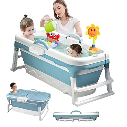 3 in1 Faltbare Badewanne für Kleinkinder & Kinder, zierlicher Erwachsene, Haustier, große mobile Badewanne, Tragbare Kunststoff Badewanne für Dusche,mit abnehmbarer Bezug, 118 cm