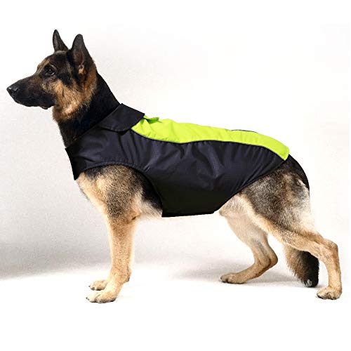 HiGuard Hunde-Regenjacke, leicht, wasserdicht, für große Hunde, mit reflektierenden Streifen und Leinenlöchern, ideal für den Winter, warmer Regenmantel, Sicherheit für Hunde und Welpen, XXL, grün