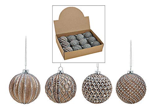 MC-Trend 12er Set edle Luxus Glas Weihnachtskugeln Ø 8cm Weihnachtsbaum Kugeln Christbaumkugeln Weihnachts Deko (Braun Silber)