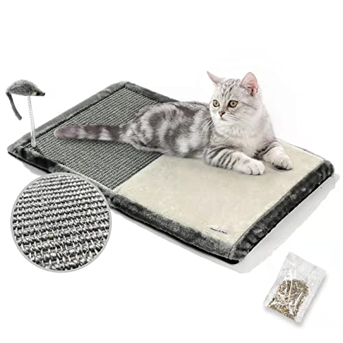 Happi N Pets Katzenkratzmatte, Gewebter Sisal-katzenkratzer, Sisal Teppich Mit Katzenbett Aus Memory-Schaum Und Interaktivem Katzenspielzeug, Faltbarer Katzen Kratzbrett, Kratz Pads Mit Katzenminze