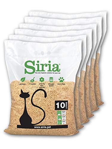 Siria 60 Liter~25,8 Kg (Set 6 Beutel à 10 Liter~4,3 Kg) Katzenstreu Klumpend und Pflanzlich
