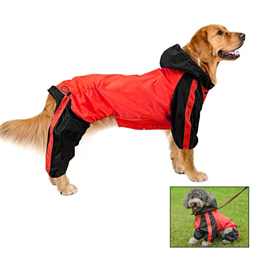 Regenmantel für Hunde, Hunde Regenmantel Regenjacke, wasserdichte Hunderegenjacke, Warnweste für Hunde, Regenschutz für große mittelgroße kleine Welpenhunde-L-Rot