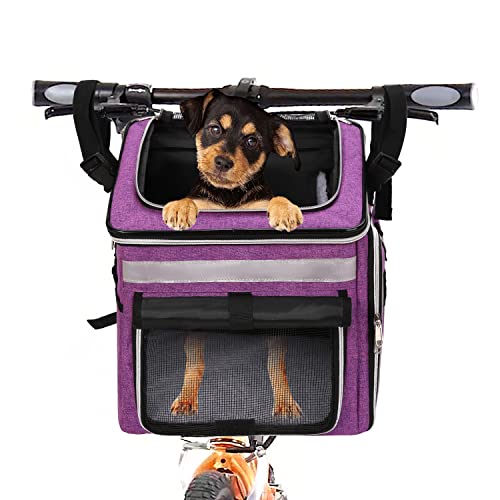 KGMCARE Haustier Fahrradtasche für Hunde Katzen, Haustier Rucksäke mit Vorne Atmungsaktiv Netzfenster, Faltbarer Raum Tragetasche für Kleine Mittlere Hunde und Katzen 6kg (Lila)