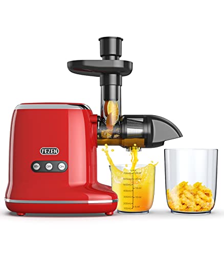 Entsafter Slow Juicer, Fezen Entsafter Gemüse und Obst Testsieger mit Hoher Saftausbeute, Sellerie Saftpresse, Leicht Zu Reinigen, Re-Funktion, BPA-frei (Rot Kleine)
