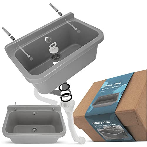 Universal-Waschbecken Industrielle für Garage Outdoor Indoor Ausgussbecken für Garage Keller Werkstatt und Waschküche 55x34x21cm Grau