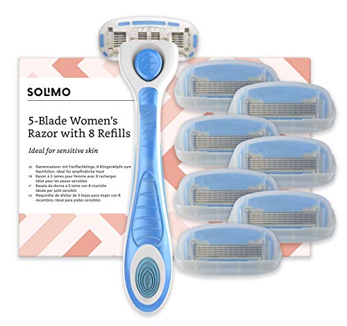 Solimo Amazon-Marke: Damenrasierer Mit 5-Fach-Klinge + 8 Ersatzklingen , 9-Teiliges Set