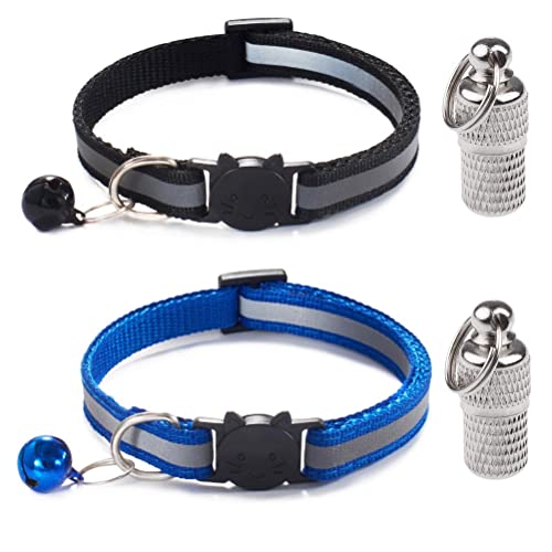 LATRAT Katzenhalsband, Anti-Strangulierung, verstellbar, Halsband für Katzen, mit 2 Anhängern, Adressanhänger, für Kätzchen oder Welpen, Katzenhalsband (blau, schwarz)