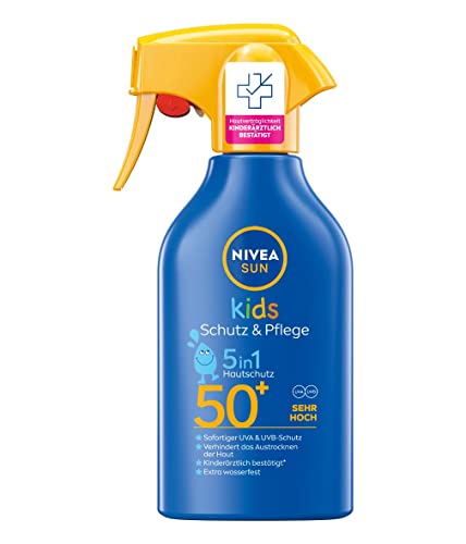NIVEA SUN Kids Schutz & Pflege 5in1 Hautschutz LSF 50+ Sonnencreme (250 ml), hoher Sonnenschutz mit Bio-Mandelöl, extra wasserfestes Sonnenspray für empfindliche Haut