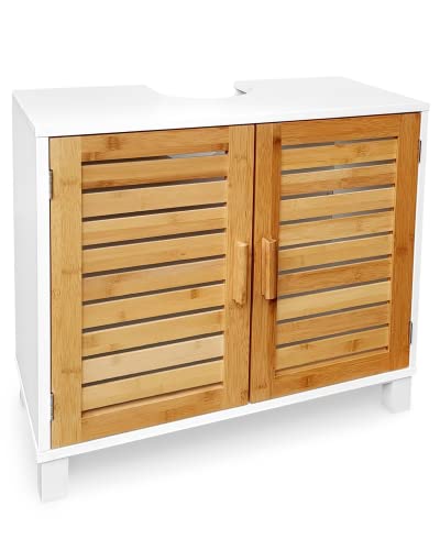 osoltus Bad Waschbecken Unterschrank Kopenhagen Bambus Holz Weiss - Unterschrank für Badezimmer - 60x30x60 cm