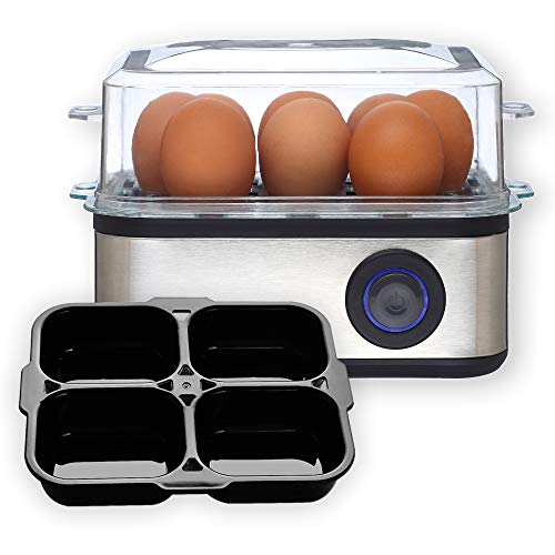 Venga! Multifunktionaler Eierkocher, mit Einsatz für pochierte Eier, 500 W, Schwarz/Edelstahl, VG EK 3000
