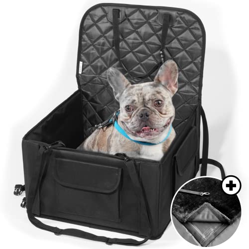 STEUKENS® Premium Autositz Hund mit 4 Gürteln und 2in1 Waschbarer Unterlage - Extra Stabiler und Wasserdichter Hundesitz Auto kleine Hunde -Hunde Autositz Rückbank & Vordersitz-Hundeautositz Hundesitz