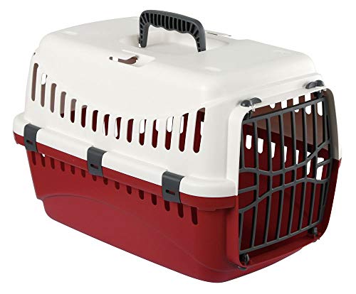 Kerbl Transportbox Expedion (Tiertransportbox für Haustiere / Katzen / Hunde / Kaninchen, aus Kunststoff, Maße 45x30x30 cm, Belastbarkeit bis 10 kg, Farbe creme/bordeaux) 81348