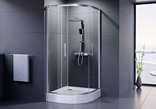 DUSAR Duschkabine Economy MIT Duschtasse 90x90 x 185 cm / 200 cm Gesamthöhe Runddusche Komplett Viertelkreisdusche Radius 550 mm Halbkreisdusche Dusche rund mit ESG 90 bzw. 900 mm breit mit Duschwanne