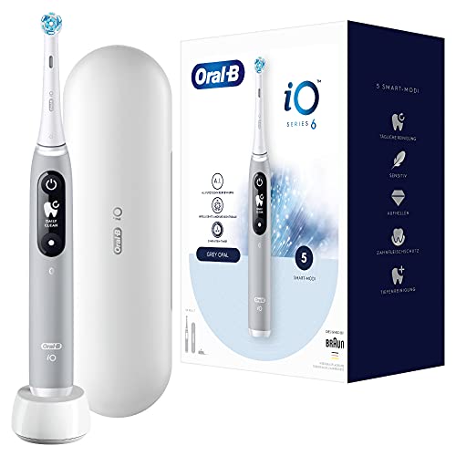 Oral-B iO Series 6 Elektrische Zahnbürste/Electric Toothbrush, 5 Putzmodi für Zahnpflege, Magnet-Technologie, Display & Reiseetui, Designed by Braun, grey opal