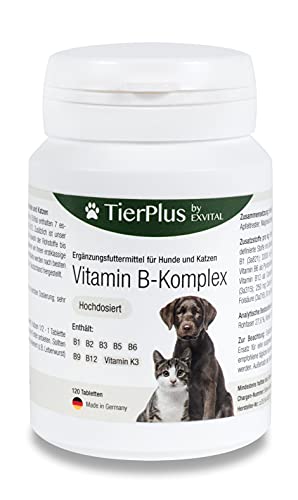 EXVital Tierplus Vitamin B Komplex für Hunde & Katzen- B1, B2, B3, B5, B6, B9, B12, K3, 120 Tabletten, hochdosiert- Made in Germany