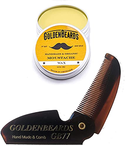 Bartwachs - Moustache Wax +Nagelneuer faltbarer Kamm GB 77T in limitierter Auflage. Für alle Arten von Bart - Golden Beards