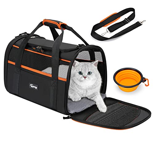 Toozey Hundetasche, Transportbox Katze Hund, Faltbare, Atmungsaktiv, Katzentransportbox, Katzentasche mit Hundenapf, 3 Strukturelle Stützen, Kein Zusammenbruch, für Kleine und Mittelgroße Haustiere