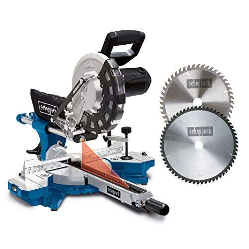 Scheppach HM254 Kappzugsäge mit Softstart & Laser - 2000W Leistung |Ø 255mm Sägeblatt | Schnittbreite/höhe: 340mm x 90mm | Drehtisch mit Schnellarretierung | Kappsäge Gehrungssäge | inkl. 2. Sägeblatt