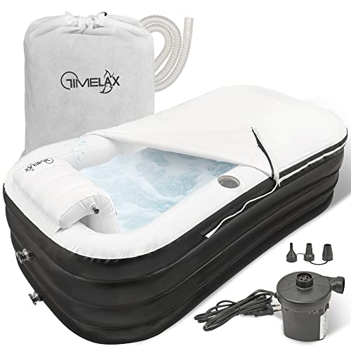 TIMELAX Badewanne Aufblasbar [Ergonomische Rückenlehne] 0,5mm starkes PVC | BPA Frei Aufblasbare Faltbare Mobile Freistehende Badewanne für Erwachsene und Dusche