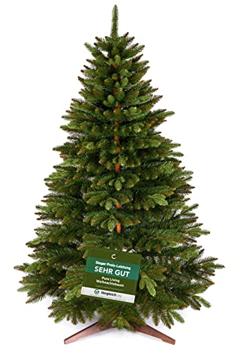 Premium Weihnachtsbaum künstlich 180cm -TESTSIEGER - Naturgetreu, dichte Zweige, Made in EU - Künstlicher Weihnachtsbaum mit Holzständer und Aufbewahrungstasche –Tannenbaum künstlich von Pure Living