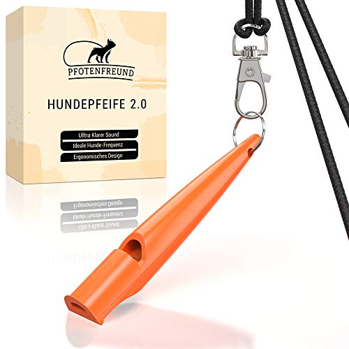 PFOTENFREUND© Premium Hundepfeife - Verbessertes Konzept 2021 - Trillerpfeife Pfeife Hund Hunde pfeifen Hochfrequenz - Profi Dog Whistle für Hundetraining Erziehung Jagd weitreichender Ton inkl. Band