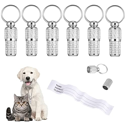 tiopeia 6 Stück Adressanhänger für Hunde Katzen, ID Tag Hundemarke Tiermarke mit Schlüsselringe und Wasserdicht Pillendose für Katzenhalsband Hundehalsband