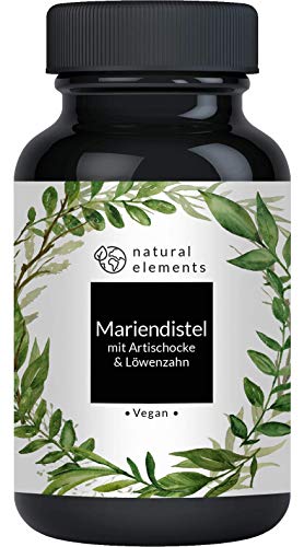 Mariendistel Artischocke Löwenzahn Komplex - 120 Kapseln - Hochdosiert mit 80% Silymarin - natural elements - Ohne Magnesiumstearat, vegan