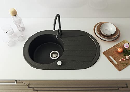 Granit Küchenspüle Einbauspüle mit Zubehör Abtropffläche komplett Set Spüle Becken 78cm x 46cm