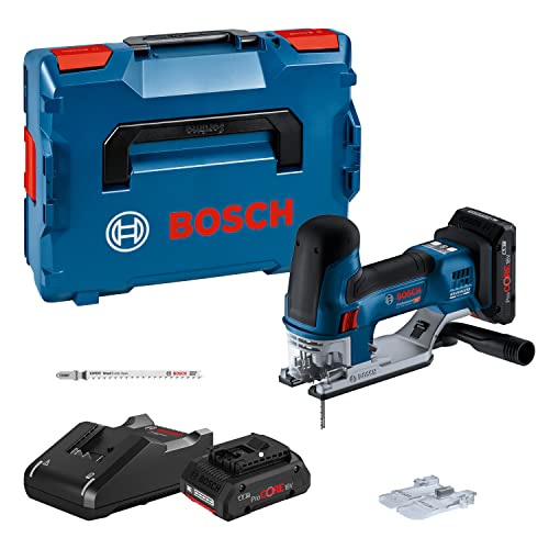 Bosch Professional 18V System Akku-Stichsäge GST 18V-155 SC (mit Stabform, 2 x Akku ProCORE 4.0Ah, Ladegerät GAL 18V-40, 2 Stichsägeblätter, in L-BOXX 136), Blue, 06015B0002