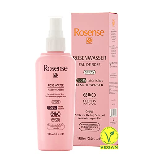 Rosense Rosenwasser Spray – feuchtigkeitsspendendes Gesichtswasser-Spray zur Gesichtsreinigung Gesichtspflege 100% naturrein - 100 ml