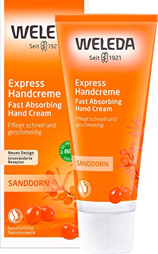 WELEDA Bio Sanddorn Express Handcreme, pflegende Naturkosmetik Feuchtigkeitscreme für zarte und rissige Hände, intensiver Schutz für Haut und Nagelbett (1 x 50 ml)