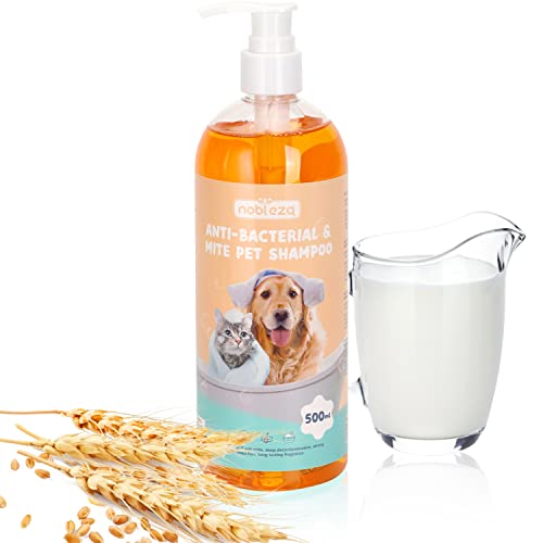 Nobleza Hundeshampoo gegen Juckreiz Milben Pilz Floh,Mit Natürlicher Extrakt,Rückfettendes Sensitive-Shampoo Katze, Anti-Bakteriell, Lindert Hautreizungen,auch für Welpen und Kätzchen (500ml)