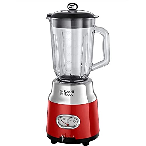 Russell Hobbs Glas-Standmixer Retro rot,Retro-Anzeige, 20.000 U/min, 1.1 PS-Motor, Impulse-/Ice-Crush-Funktion, 1.5l Glasbehälter, Edelstahl, Mixer, elektrischer Zerkleinerer, Smoothie-Maker 25190-56