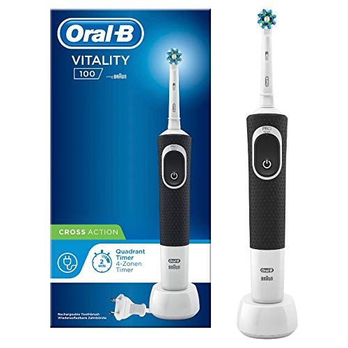 Oral-B Vitality 100 Elektrische Zahnbürste/Electric Toothbrush, 1 Putzmodus für Zahnpflege, Timer, 1 CrossAction Aufsteckbürste, Designed by Braun, 1 Stück (1er Pack), schwarz