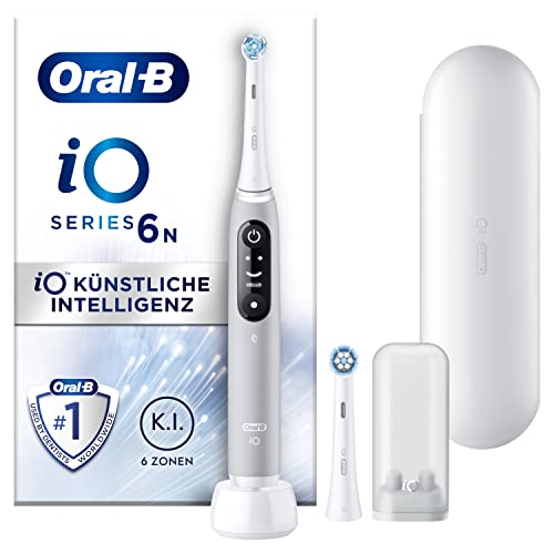 Oral-B iO Series 6 Elektrische Zahnbürste/Electric Toothbrush, 2 Aufsteckbürsten, 5 Putzmodi für Zahnpflege, Magnet-Technologie, Display & Reiseetui, Geschenk Mann/Frau, Designed by Braun, grey opal