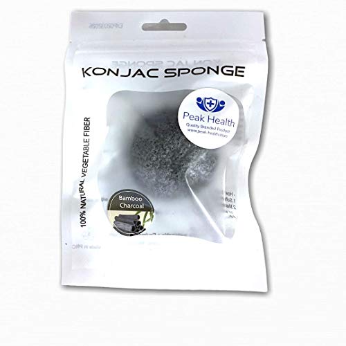 Peak Health Konjac-Schwamm aus Bambuskohle, natürlicher Peeling- und Reinigungsschwamm, Duschschwamm für Gesicht und Körper