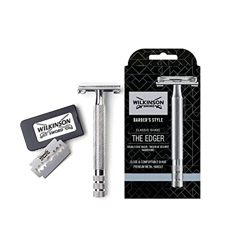 Wilkinson Sword Classic Vintage hochwertiger Rasierhobel inkl. 5 Doppelklingen aus Vollmetall - Für eine besonders exakte und schonende Rasur, Silber, 1 Stück (1er Pack)