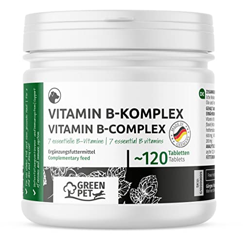 GreenPet Vitamin B Komplex Hund 120 Tabs – Liefert wichtige B Vitamine für Hunde (B1, B2, B3, B5, B6, B9 & B12), Vitamintabletten mit Folsäure, bis zu 4 Monate