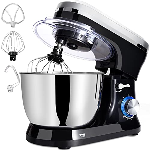 Küchenmaschine, Teigmischer, 8 Geschwindigkeitsstufen, geräuscharm, multifunktional, Schüssel aus Edelstahl, 4,5 l, Handrührer, Knethaken, Schneebesen und Spritzschutz