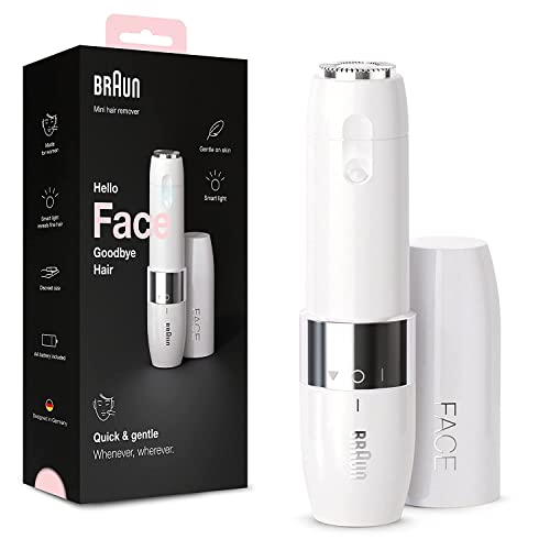 Braun Face Mini-Haarentferner, elektrischer Gesichtshaarentferner für Damen, kleiner Rasierer, Oberlippe, Kinn und Wangen, für unterwegs, mit Smartlight, Muttertagsgeschenk, FS1000, weiß